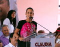 La candidata de Morena prometió paz y prosperidad a los guanajuatenses. EFE/L. Ramírez