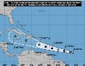 Beryl se encuentra al este-sureste de Barbados, en el Caribe, se espera que se mueva a través de las Islas de Barlovento el próximo domingo por la noche y el lunes. EFE/NHC.