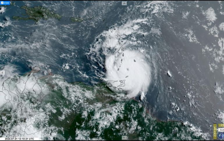 Se anticipa que Beryl traerá vientos peligrosos y marea ciclónica a Jamaica más adelante esta semana. EFE/ RAMMB.