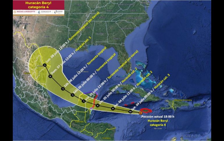 Se mantiene la zona de prevención por efectos de huracán desde Puerto Costa Maya hasta Cancún, Quintana Roo. X / @congaua_clima